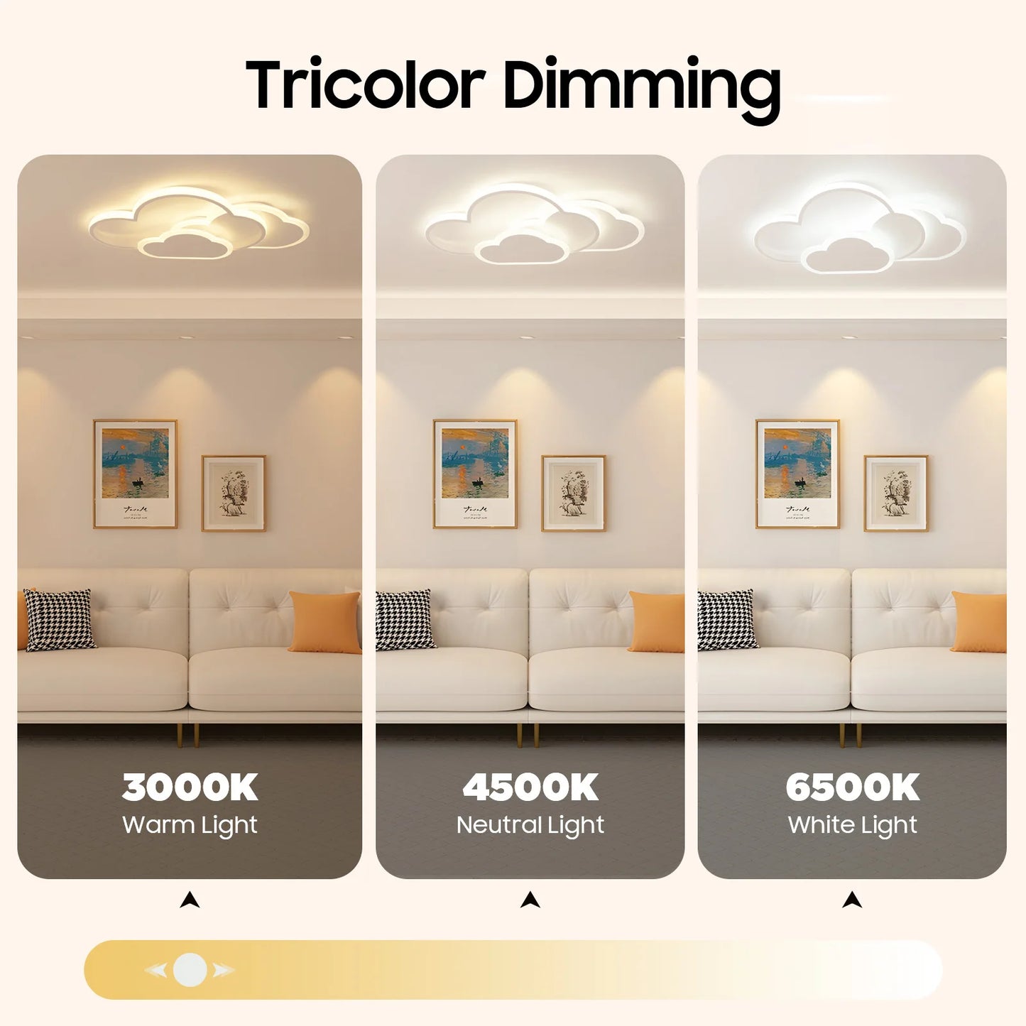 Cloud Shape LED Ceiling Light Fixture With Three Color Lighting