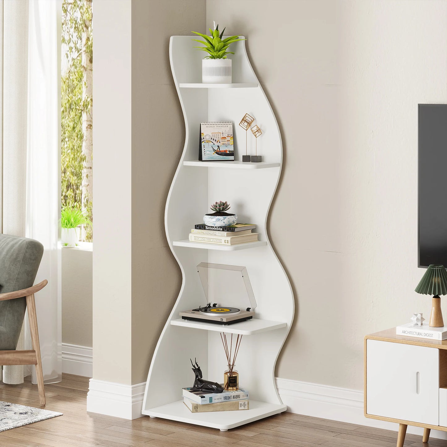 Tribesigns 5 Tier Corner Shelf Wall Corner Bookshelf Plant Stand
