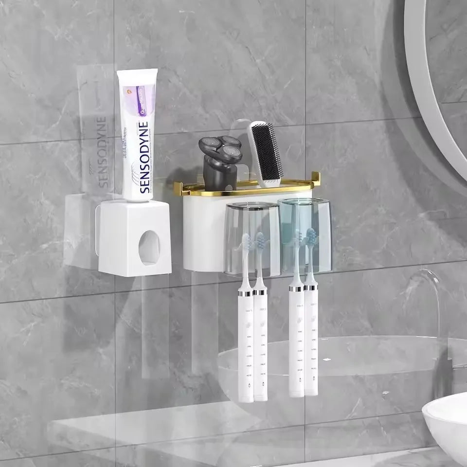 Wall Mounted 2 In 1 Toothbrush Holder And Mouthwash Cup