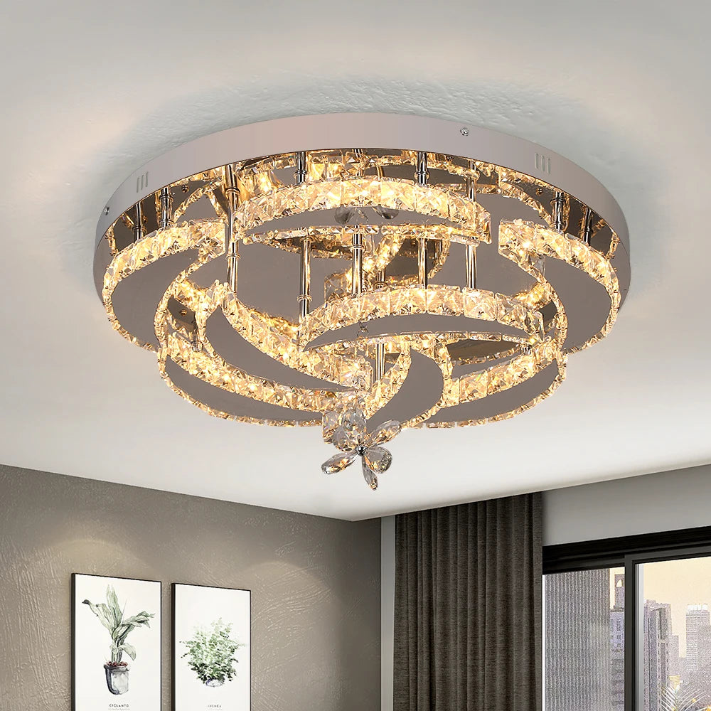 Vetrulus Crystal Chandelier Led Pendant Light Living Dining Room Dimmable