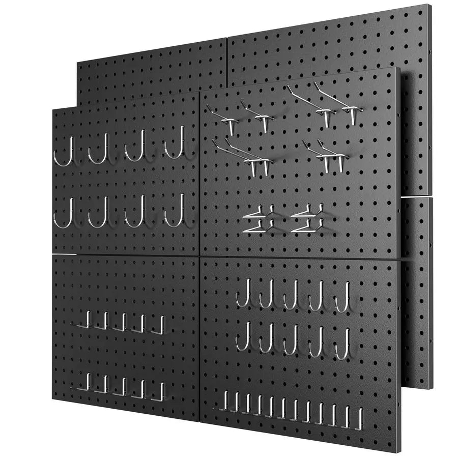 8 Panel Metal Pegboard Set With 50 Hooks Heavy Duty Wall Organizer