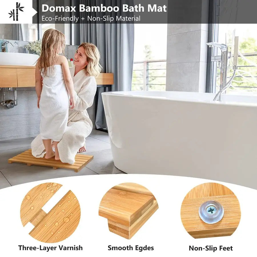 Bamboo Bath Mat Non Slip Waterproof Wooden Shower Floor Mat
