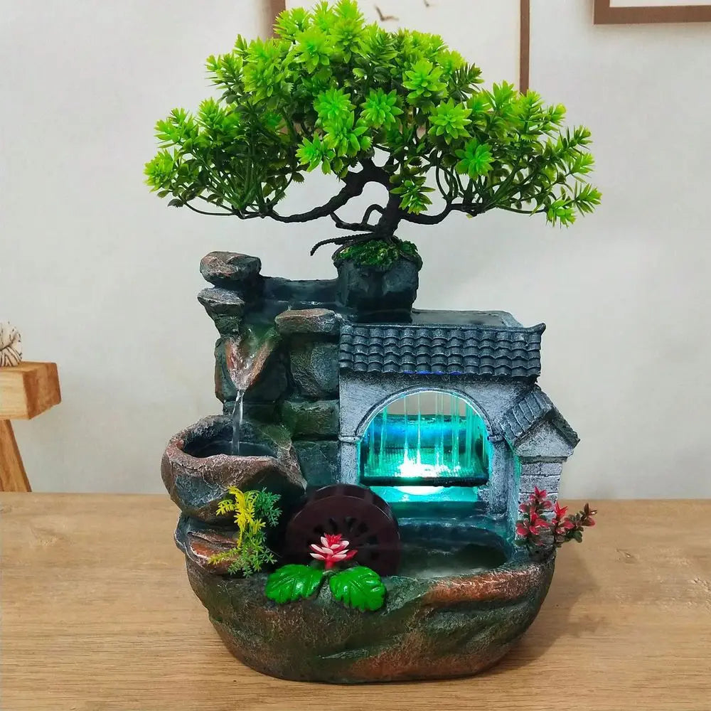 Waterfall Desk Fountain LED Light For Home Office Decor