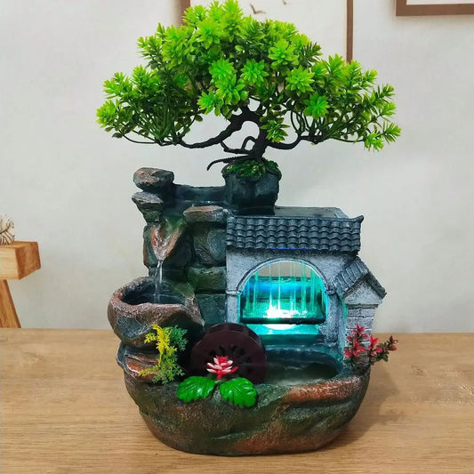 Waterfall Desk Fountain LED Light For Home Office Decor