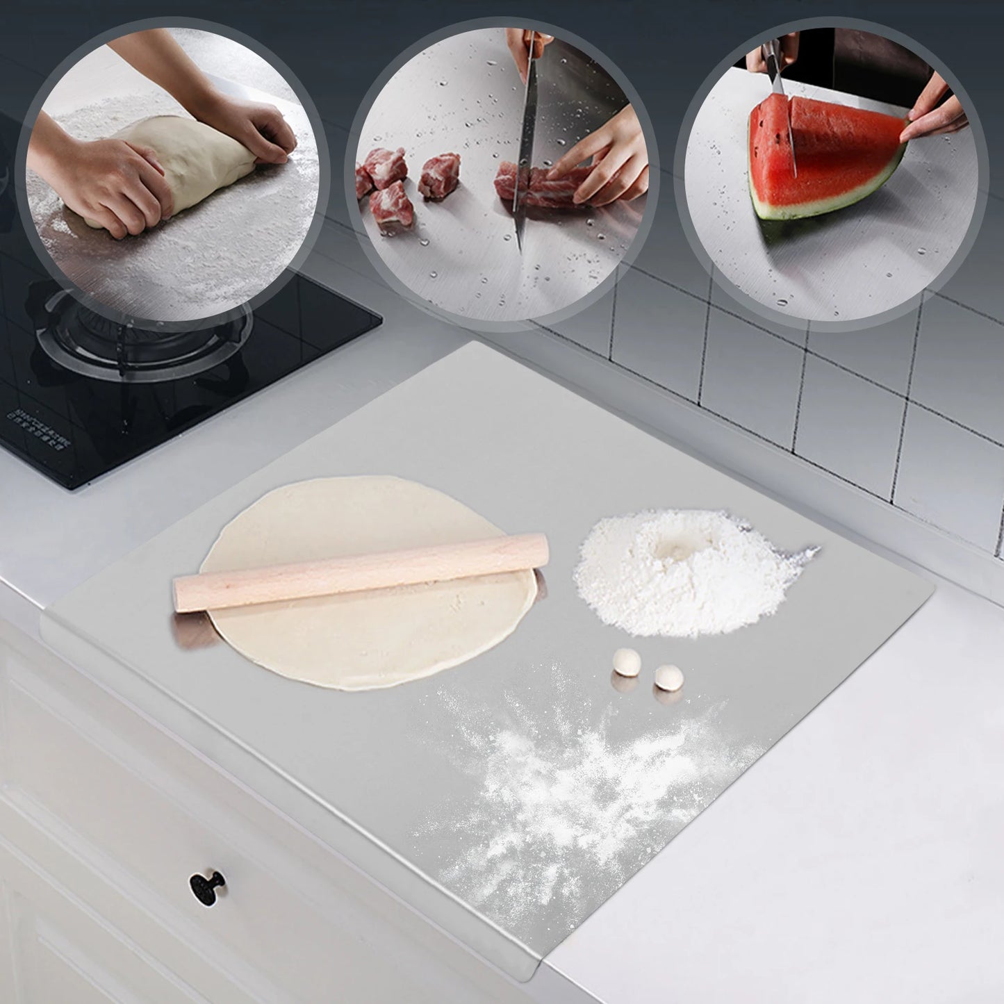 Eco-Friendly Stainless Steel Chopping Board With L-Shaped Edge