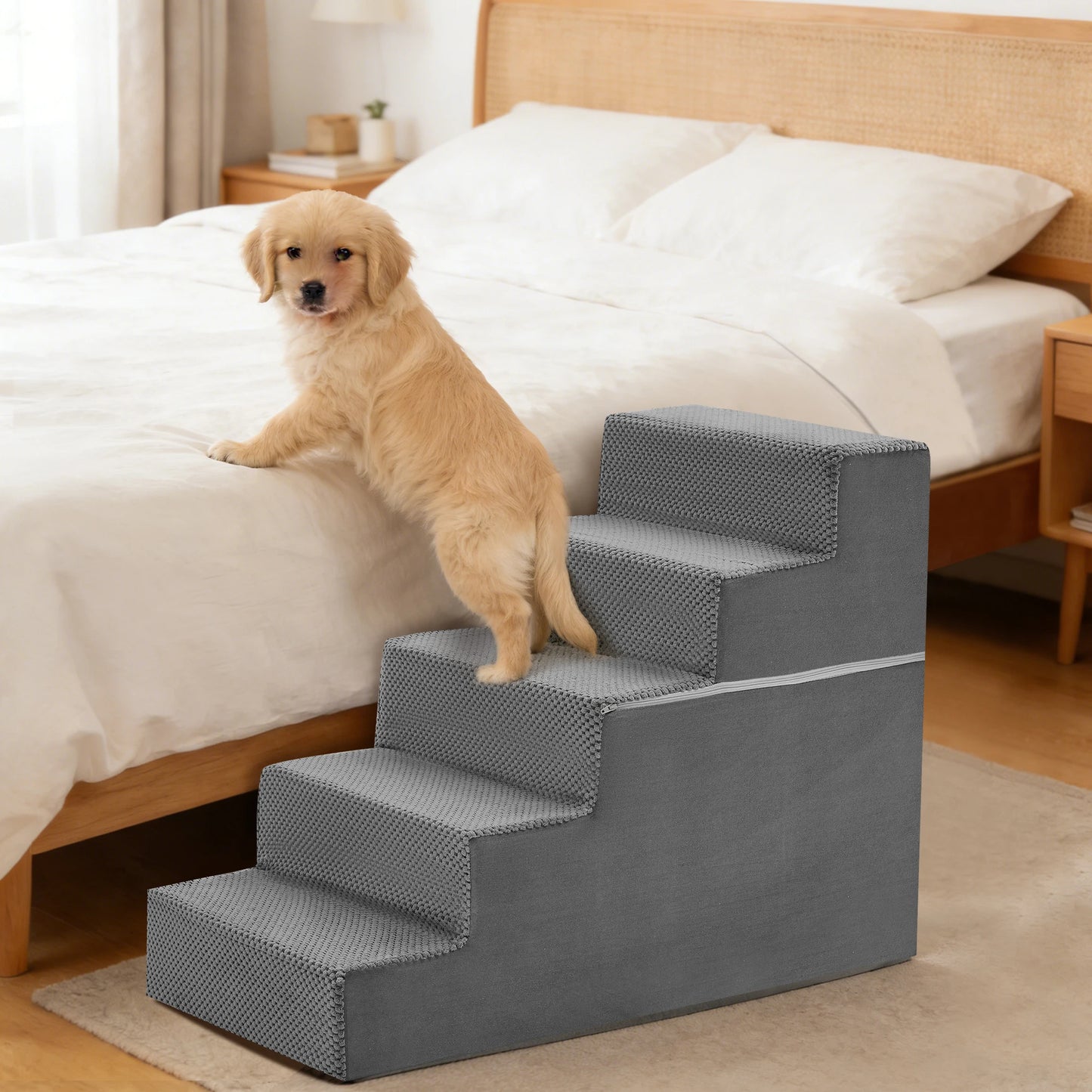 Right Angled Foam Dog Stairs 3 To 5 Steps For Small Dogs Indoor