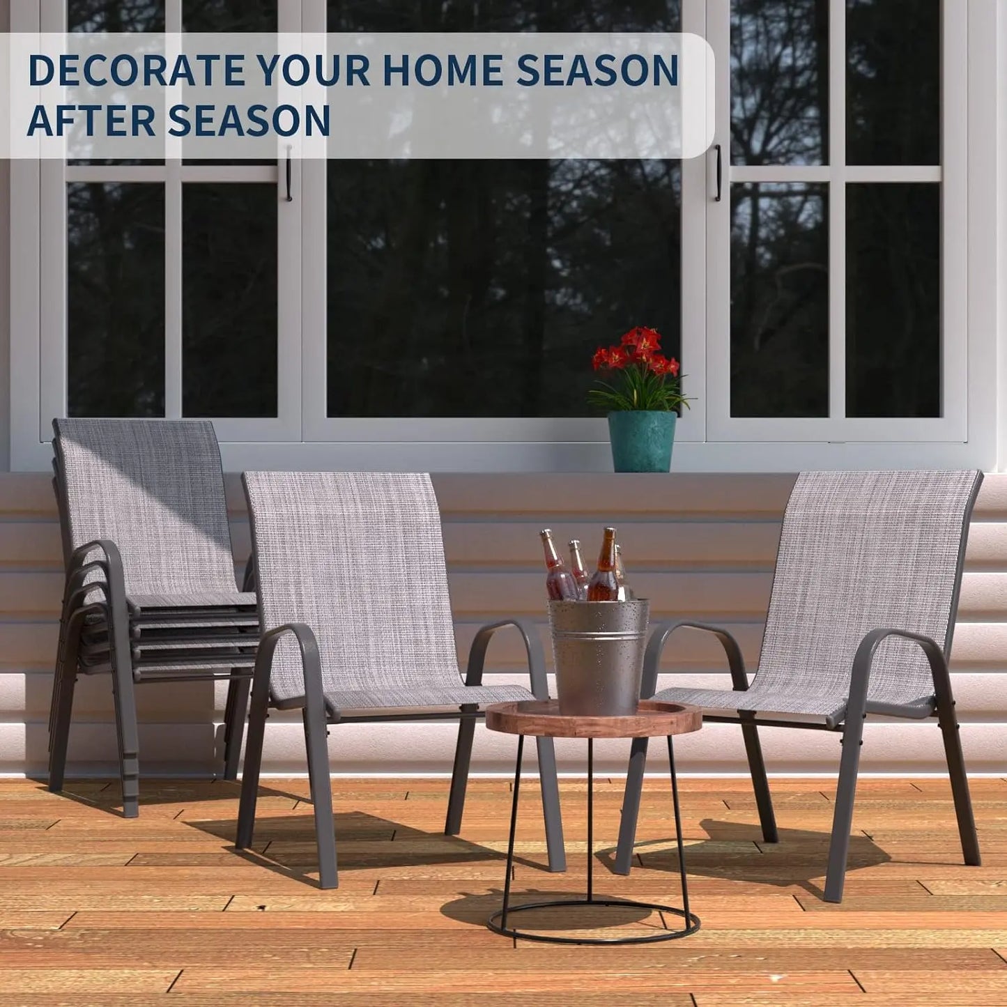 AuAg Outdoor Stackable Chairs Set Of 6 High Back Patio
