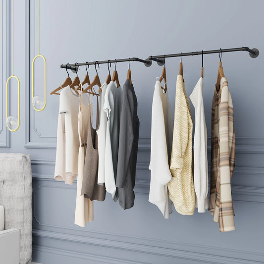 Industrial Pipe Clothes Rack Pack Of 2 Wall Mounted Closet Garment Rod Organizer