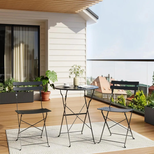 TWISTER.CK 3-Piece Patio Bistro Set With Folding Table And Chairs