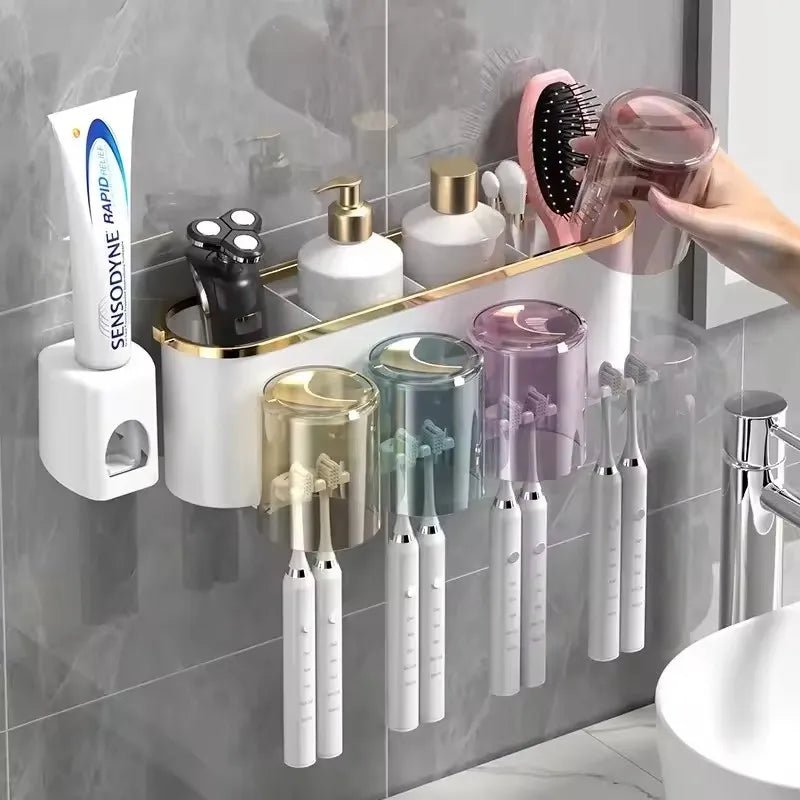 Wall Mounted 2 In 1 Toothbrush Holder And Mouthwash Cup