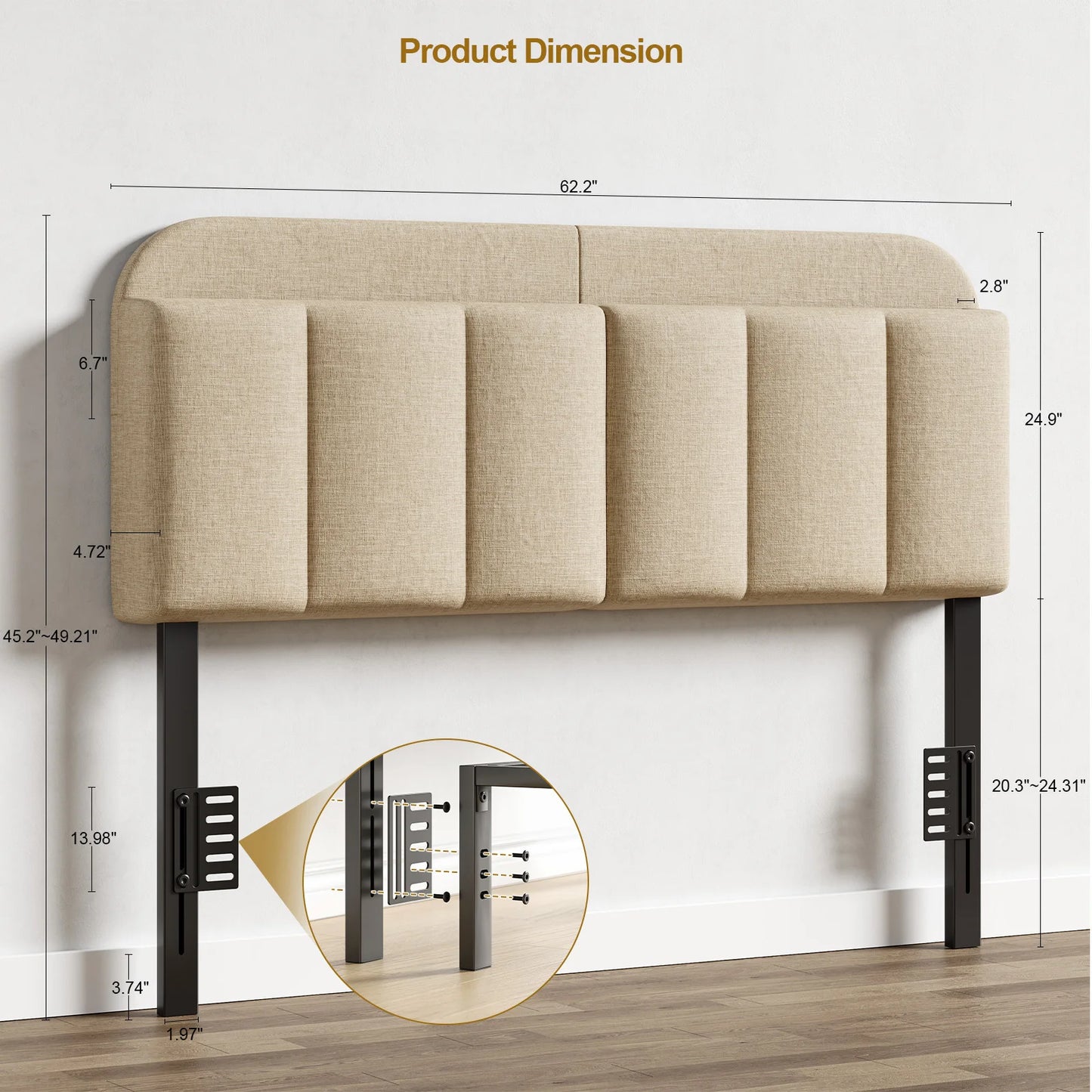 ONBRILL Adjustable Linen Headboard With RGB LED Light And Storage