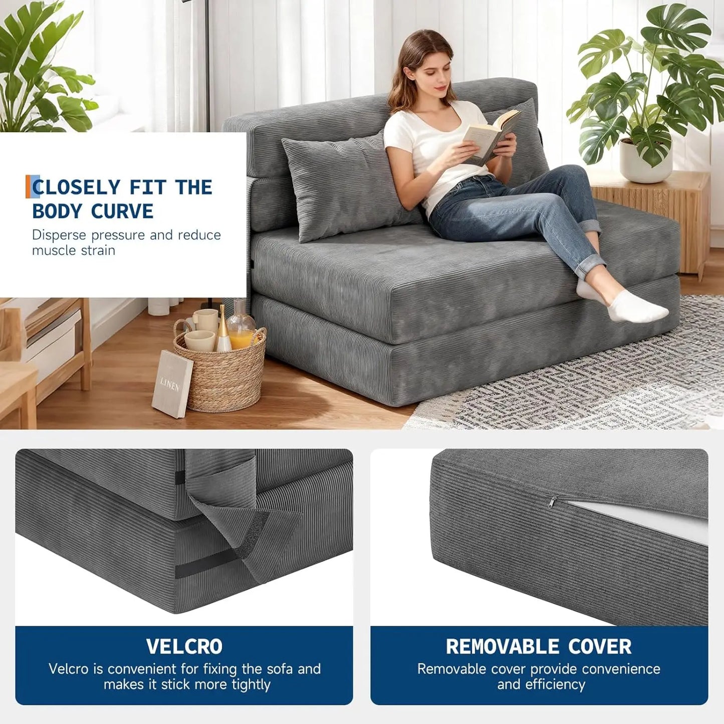 HiMISS 4-in-1 Convertible Folding Sofa Bed Chair With Sleeper