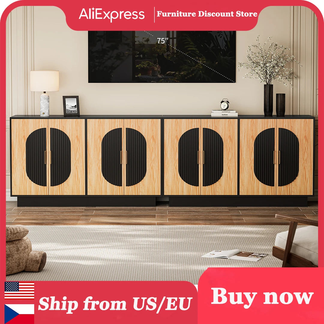 Modular Fluted Buffet Cabinet With Storage Credenza For Living Room
