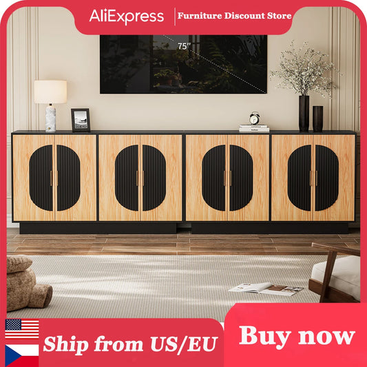 Modular Fluted Buffet Cabinet With Storage Credenza For Living Room