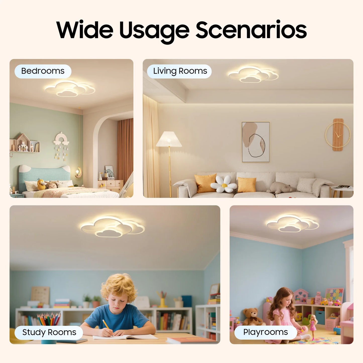 Cloud Shape LED Ceiling Light Fixture With Three Color Lighting