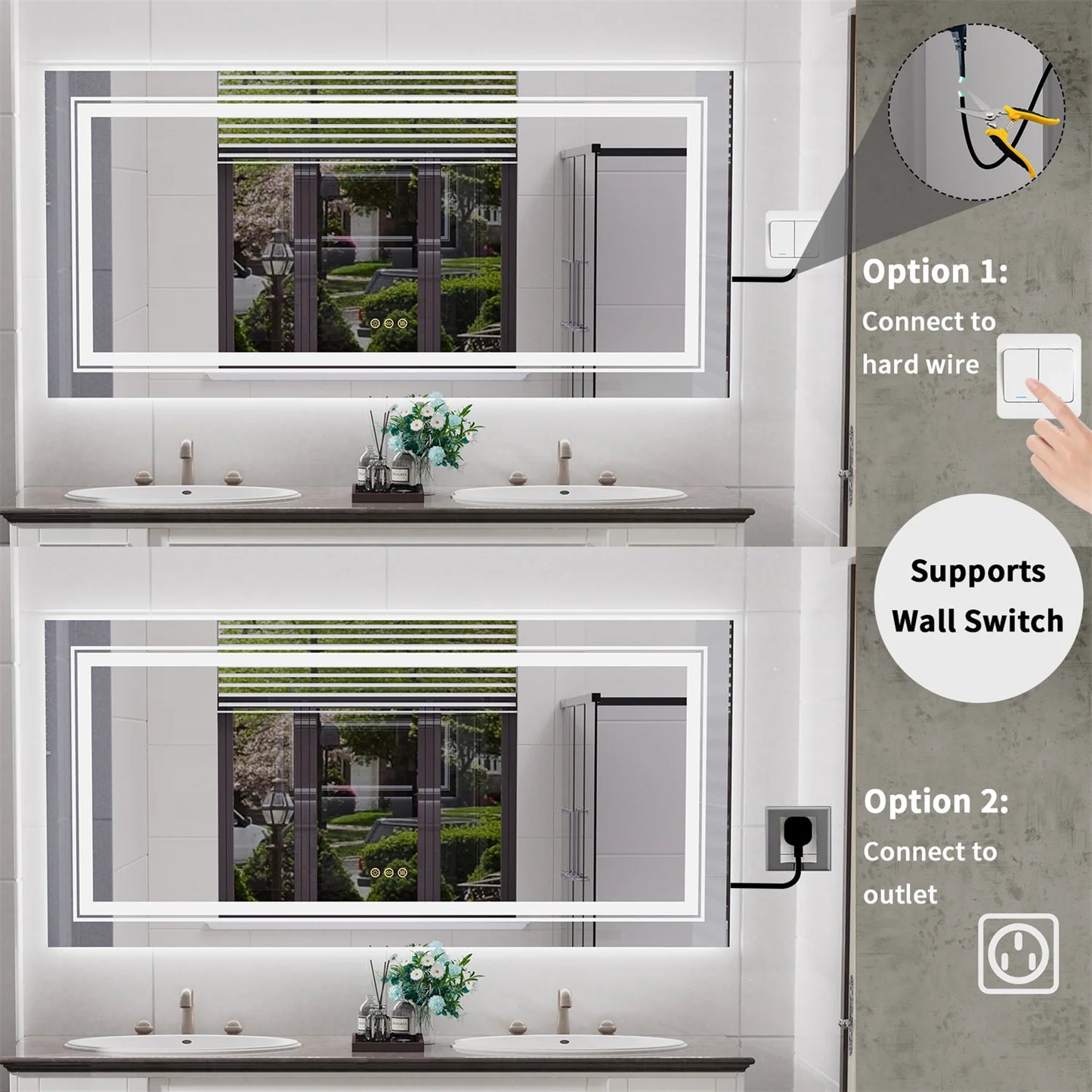 LED Backlit Bathroom Mirror With Anti-Fog Dimmable Touch Memory
