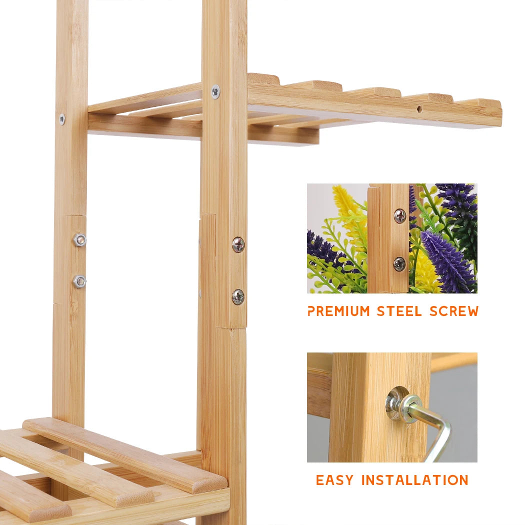 Natural Bamboo 6 Tier Plant Stand Corner Shelf for Indoor Outdoor