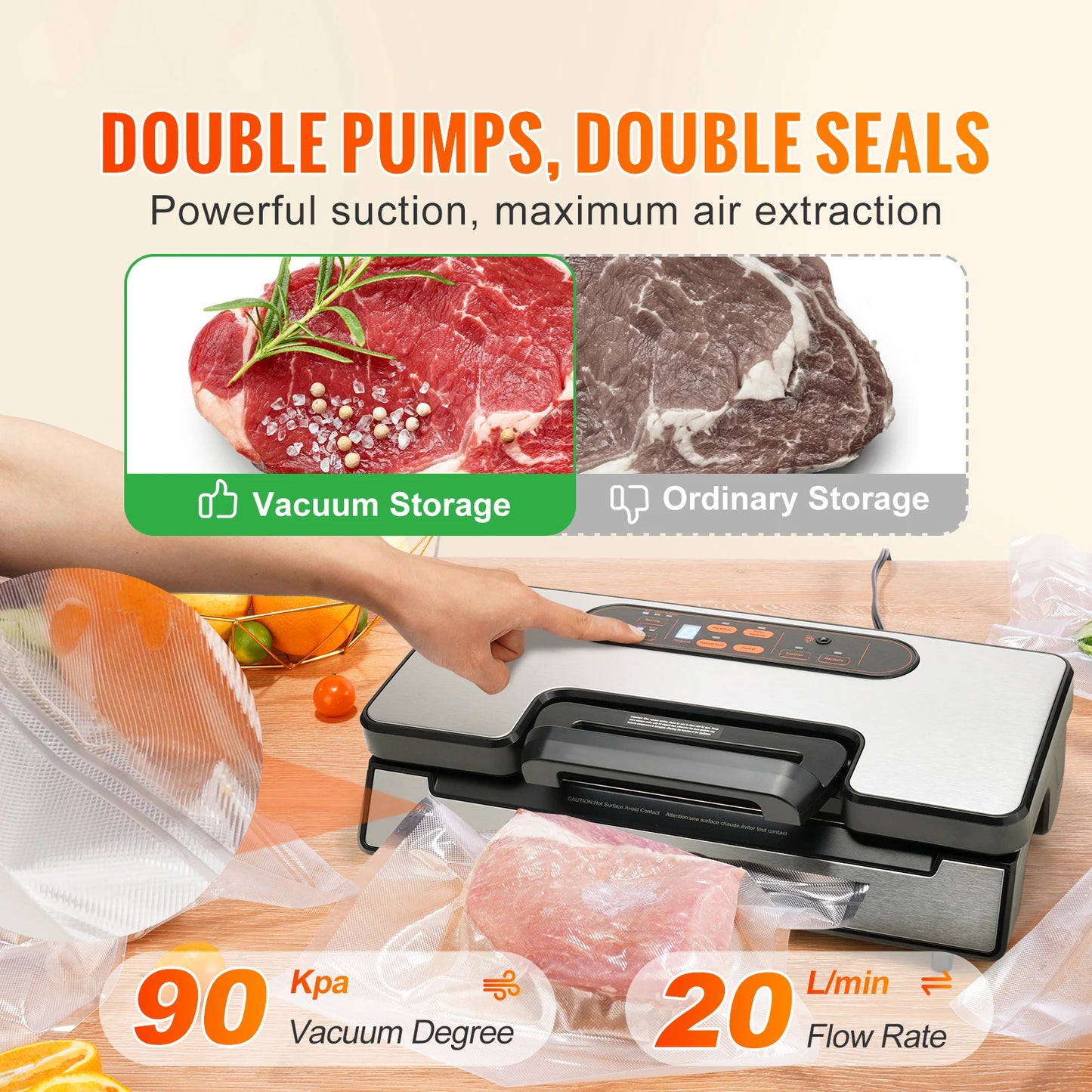 SucceBuy 130W Vacuum Sealer Machine 90KPa With Free Vacuum Bags