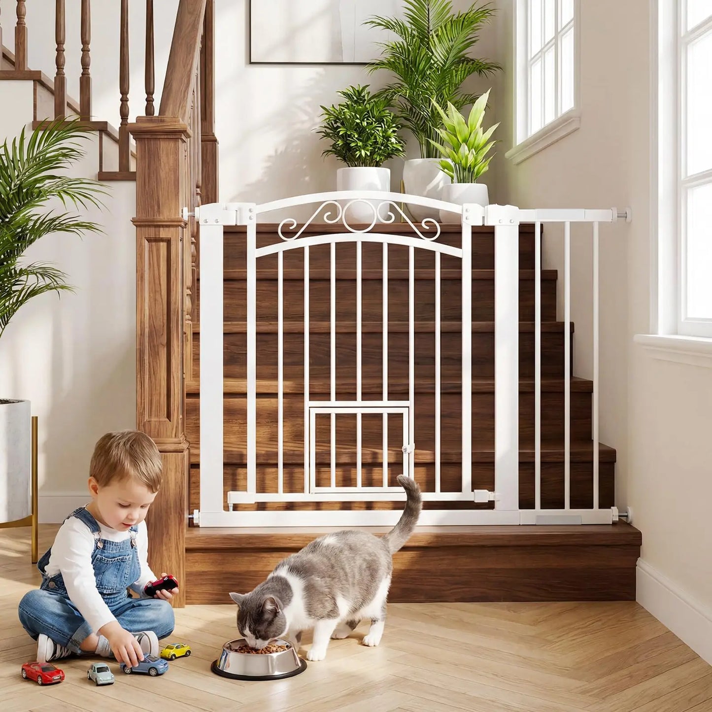 HiMISS Auto Close Pressure Mount Dog Gate Double Lock Walk Through
