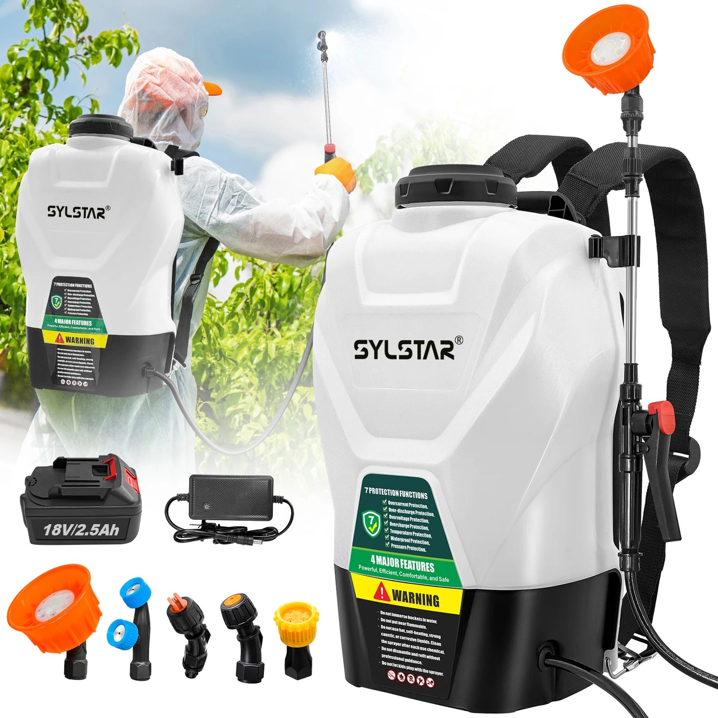 Garden Backpack Electric Sprayer 100 PSI With Telescopic Wand