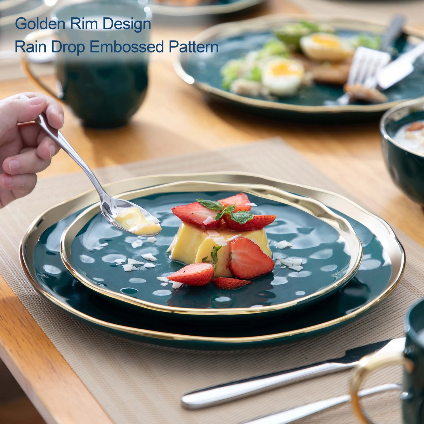 MALACASA Porcelain Dinnerware Set With Gold Trim Dessert Plates