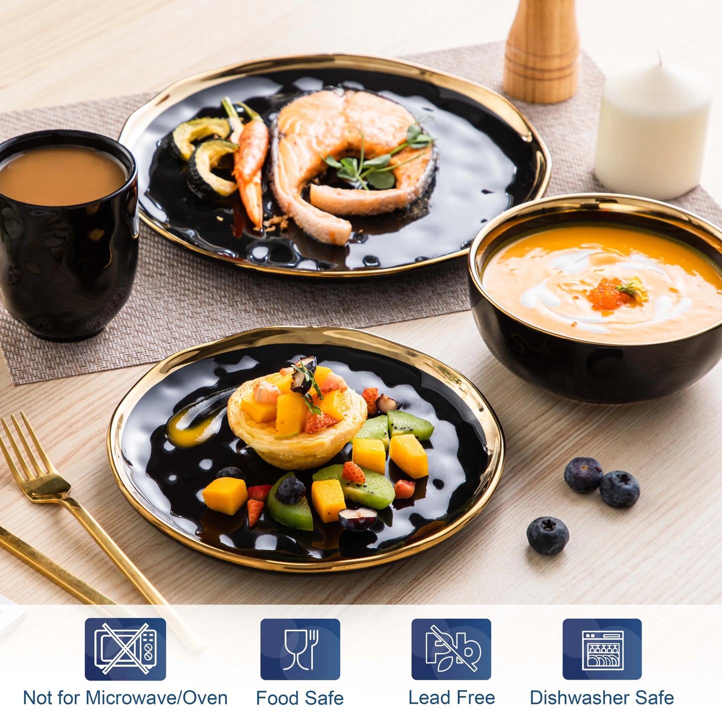 MALACASA Porcelain Dinnerware Set With Trim