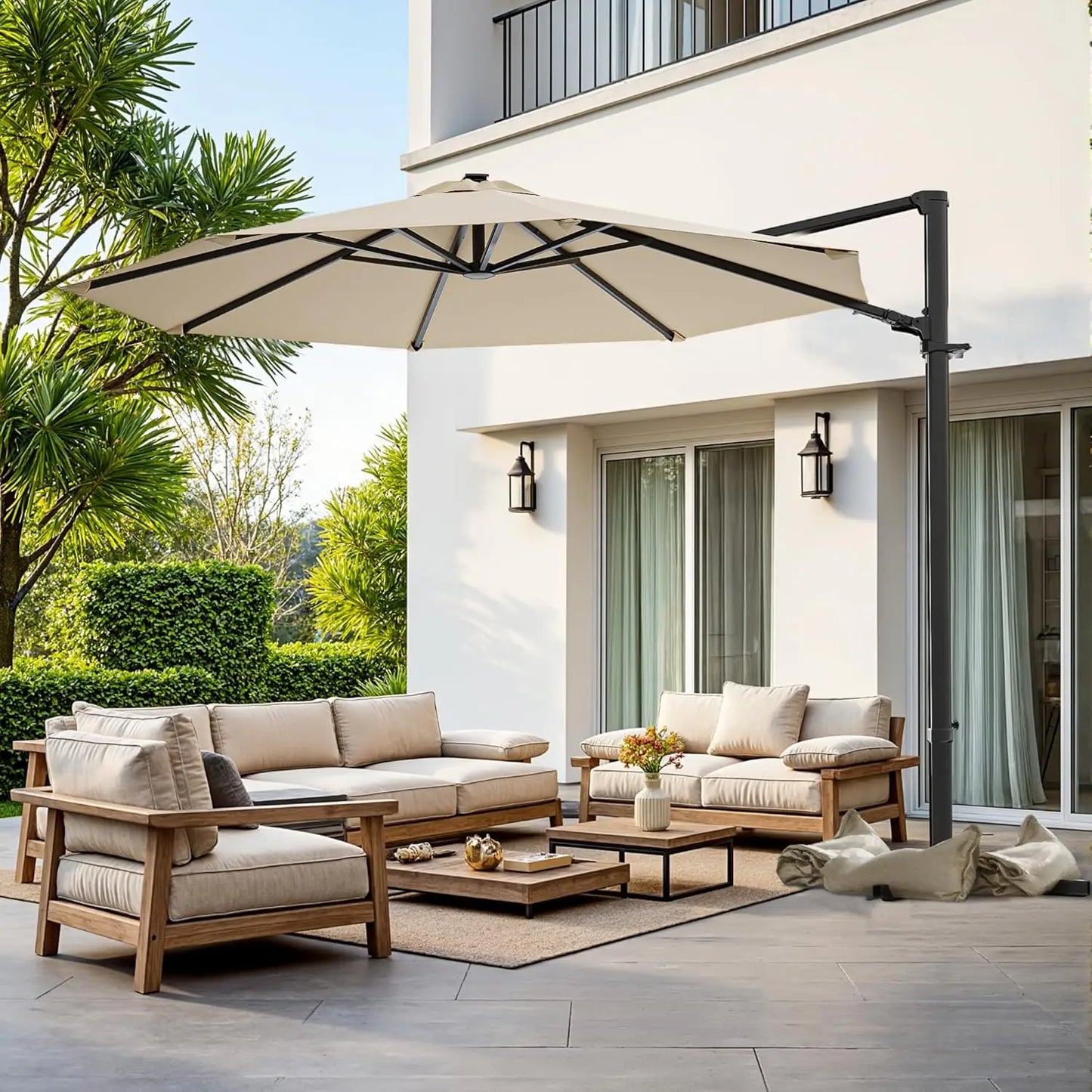 Outdoor Patio Umbrella With 360 Degree Rotation Offset Market Umbrella
