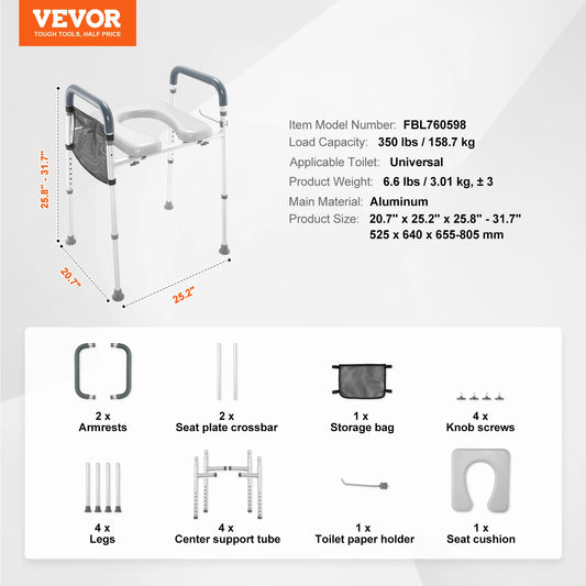 SucceBuy Raised Toilet Seat With Adjustable Height Aluminum Frame