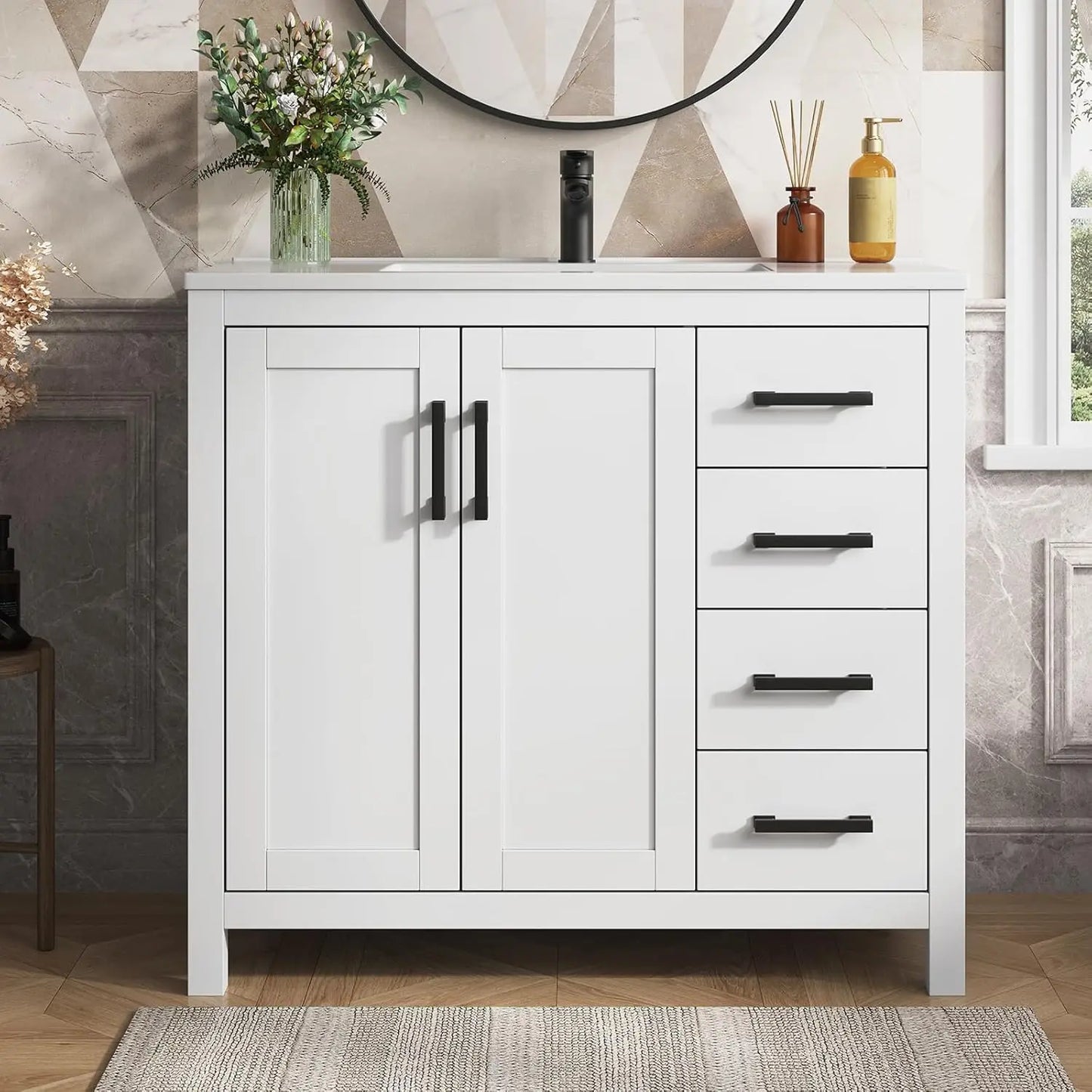 Guangbai Modern Bathroom Vanity With Integrated Top Sink