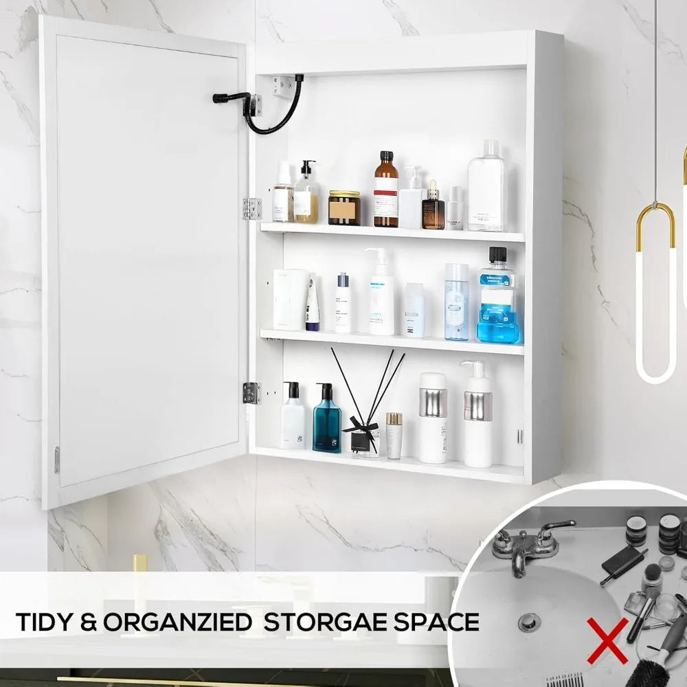 Anti-Fog Lighted Bathroom Medicine Mirror Cabinet, Medicine Cabinet with Mirror and Lights, Dimmable, Adjustable Shelves