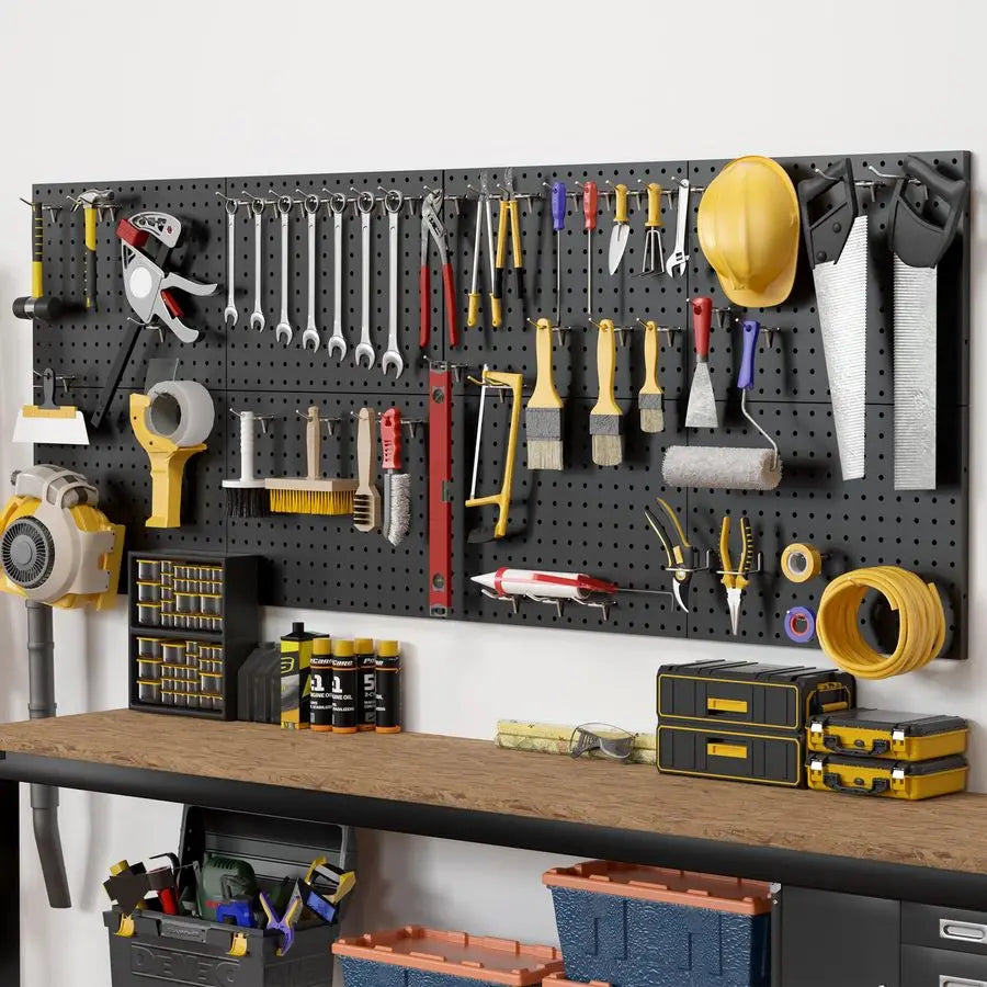 8 Panel Metal Pegboard Set With 50 Hooks Heavy Duty Wall Organizer