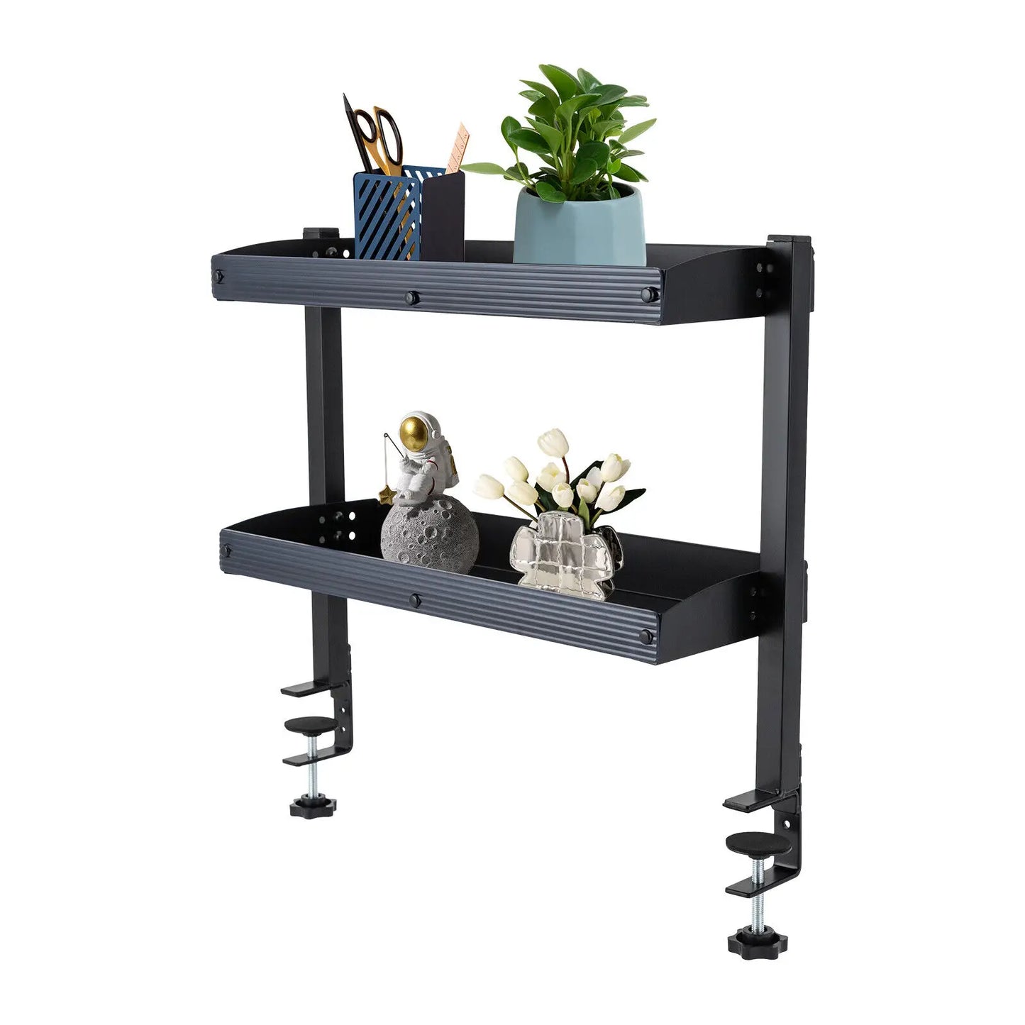 Desktop Clamp-On 2-Tier Shelf With Adjustable Tray