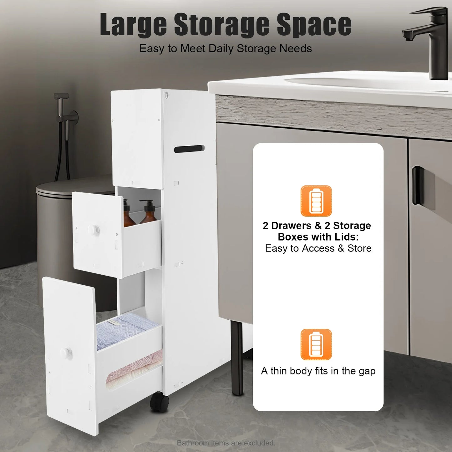 Bymaocar Bathroom Storage Cabinet Narrow Lockable Wheeled Organizer