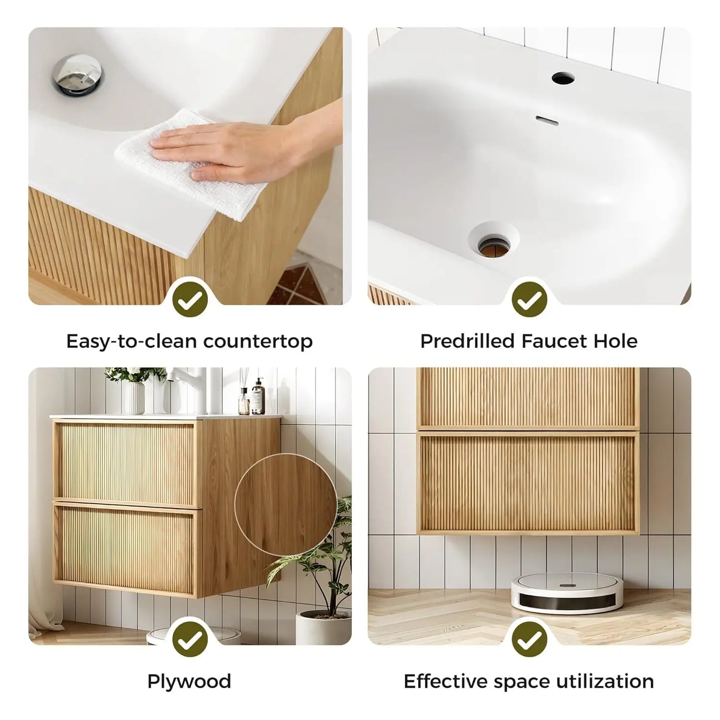 Bathroom Vanity With Sink Wall Mounted Cabinet SoftClose Drawers