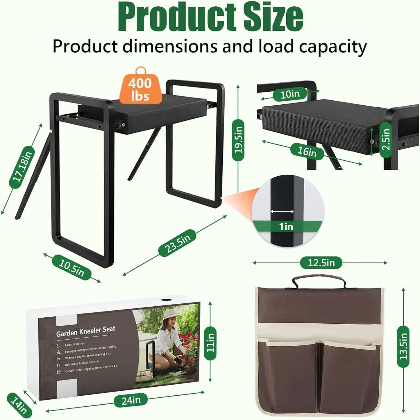Foldable Garden Kneeler Seat With Anti-Tipping Design And Tool Bag
