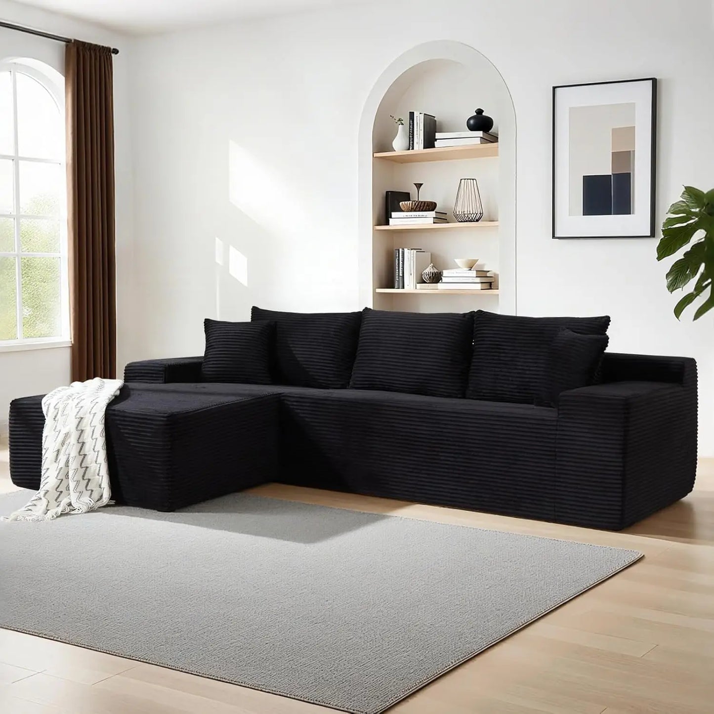 Cloud Modular Sectional Couch with L Shaped Chaise Corduroy Upholstery
