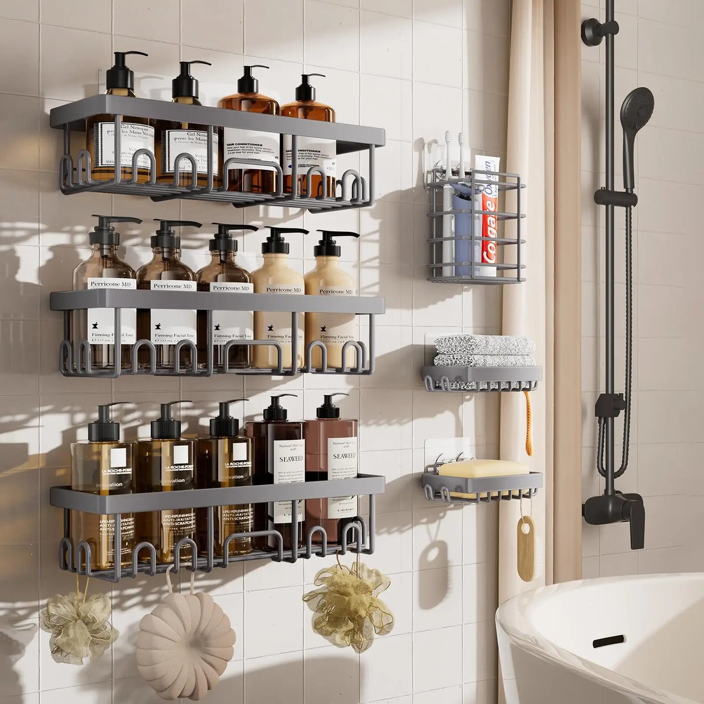 Stainless Steel Shower Caddy Organizer With Adhesive Mount