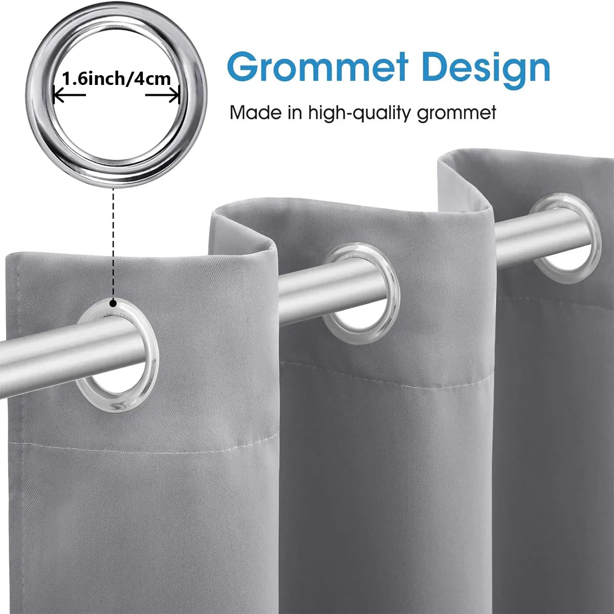 Blackout Heat Insulated Grommet Curtains For Bedroom And Living Room