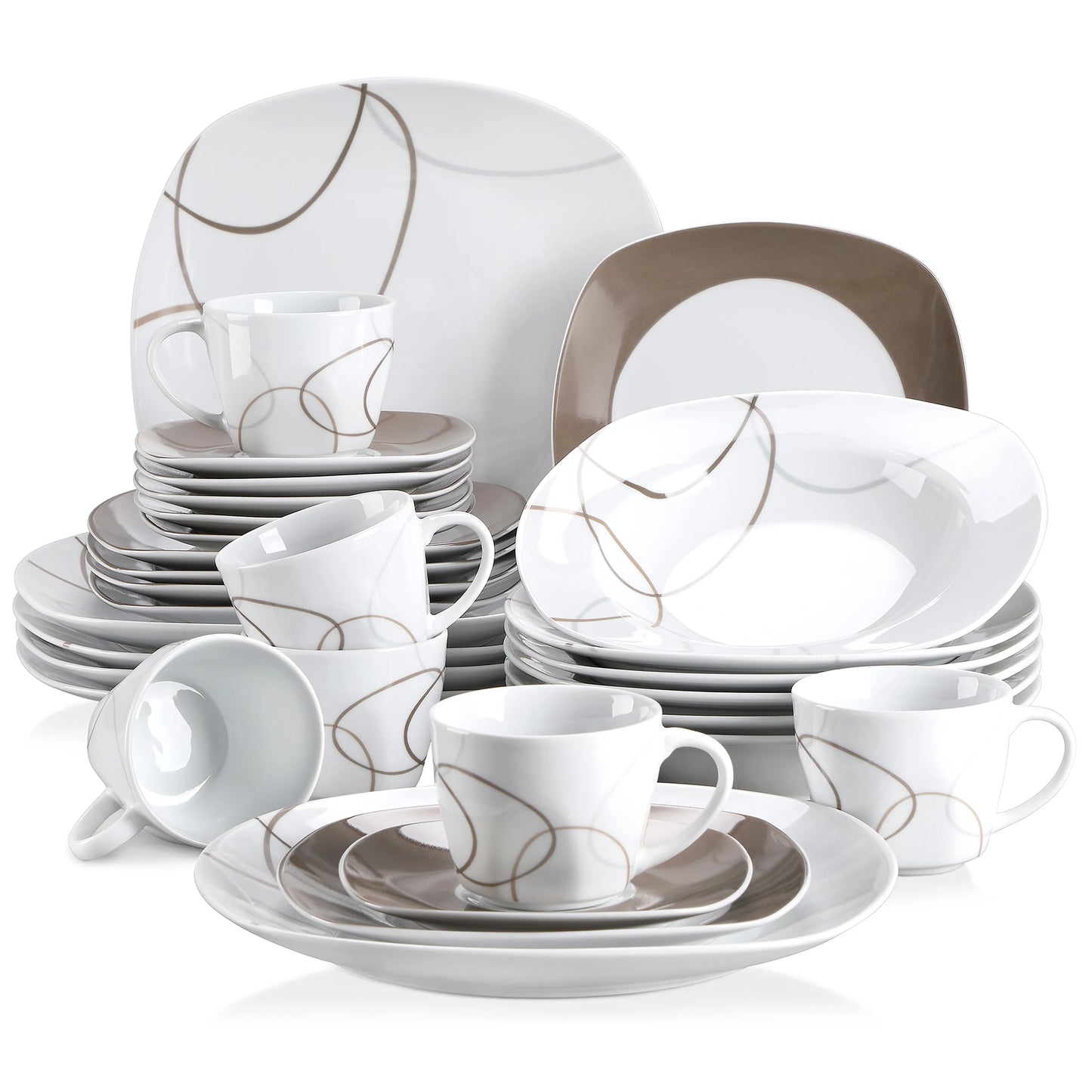 MALACASA Porcelain Dinnerware Set With Cups And Saucers
