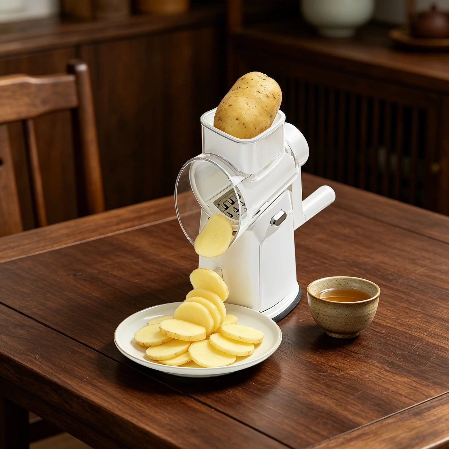 Rotary Cheese Grater And Vegetable Slicer With Stainless Blades