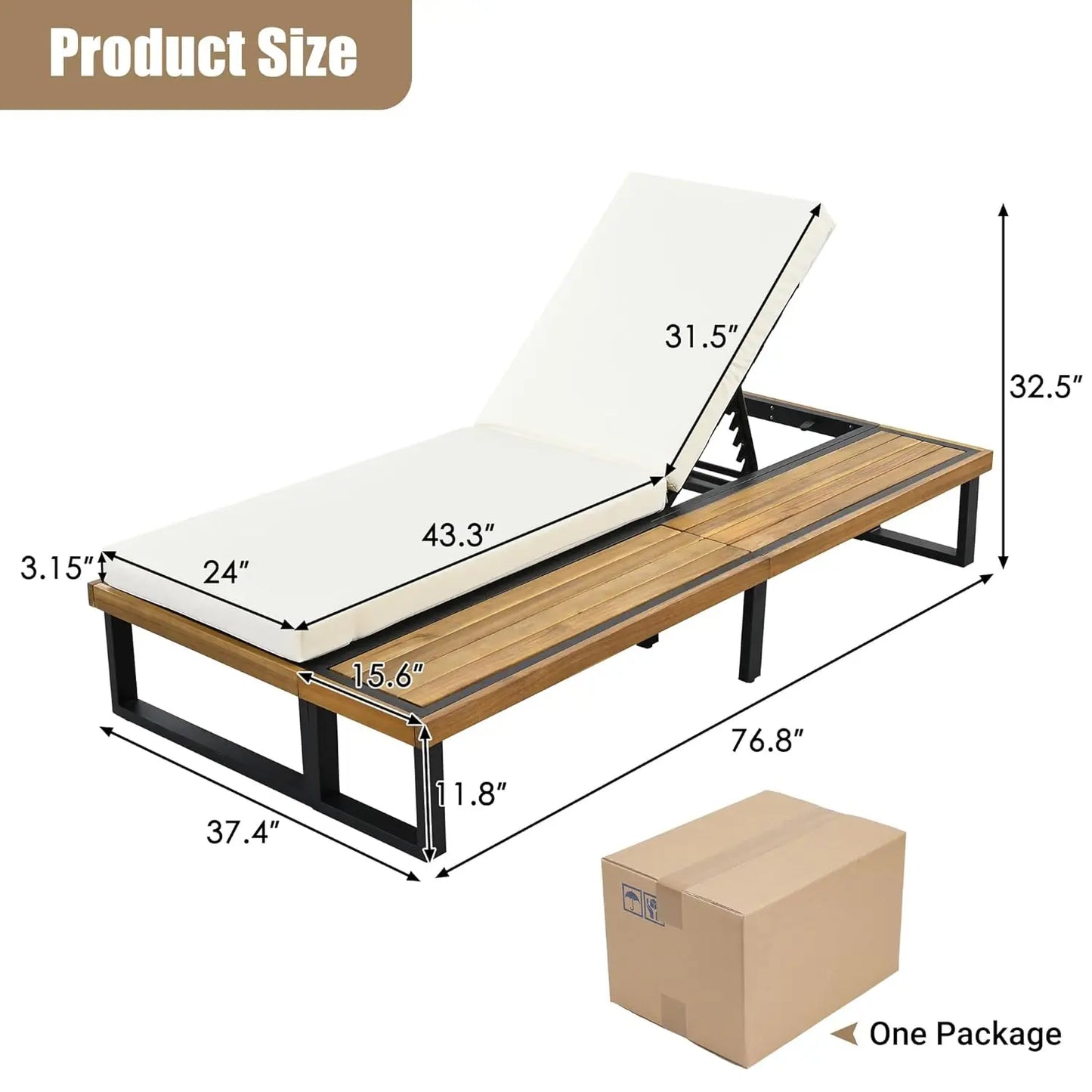 5-Position Adjustable Outdoor Chaise Lounge Set with Steel Frame