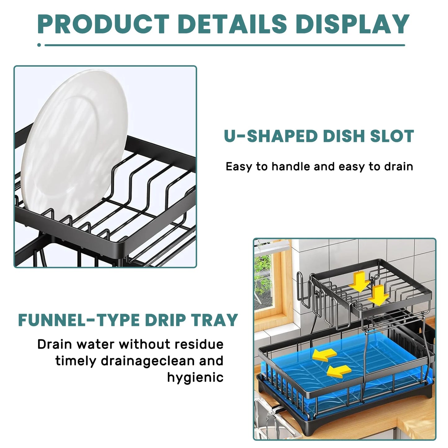 Two Tier Dish Drying Rack For Kitchen Countertops Large Capacity