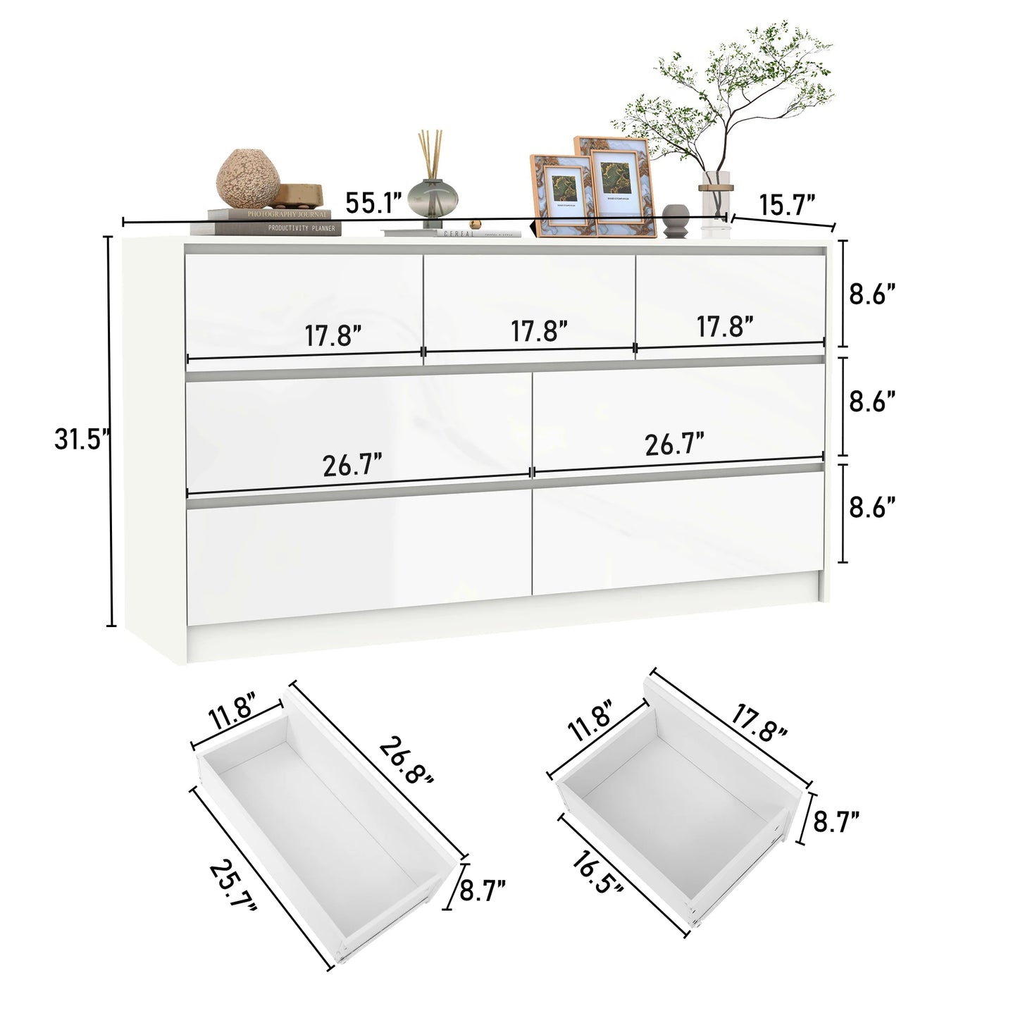 QiaoShiRen Seven Drawer Dresser Modern Wood Finish