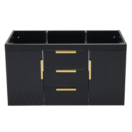 Floating Solid Wood Wall Mounted Bathroom Vanity With Two Drawers