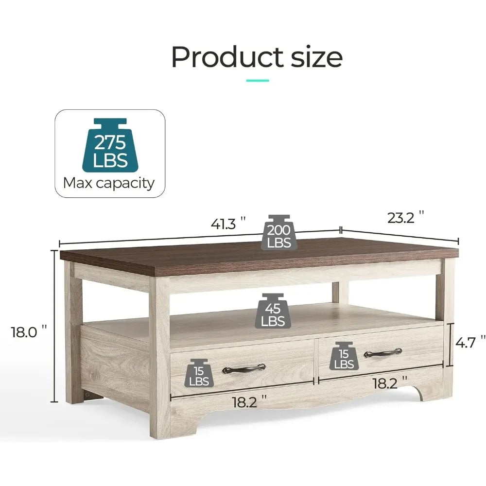 Farmhouse Style 3-Piece Coffee Table Set For Living Room