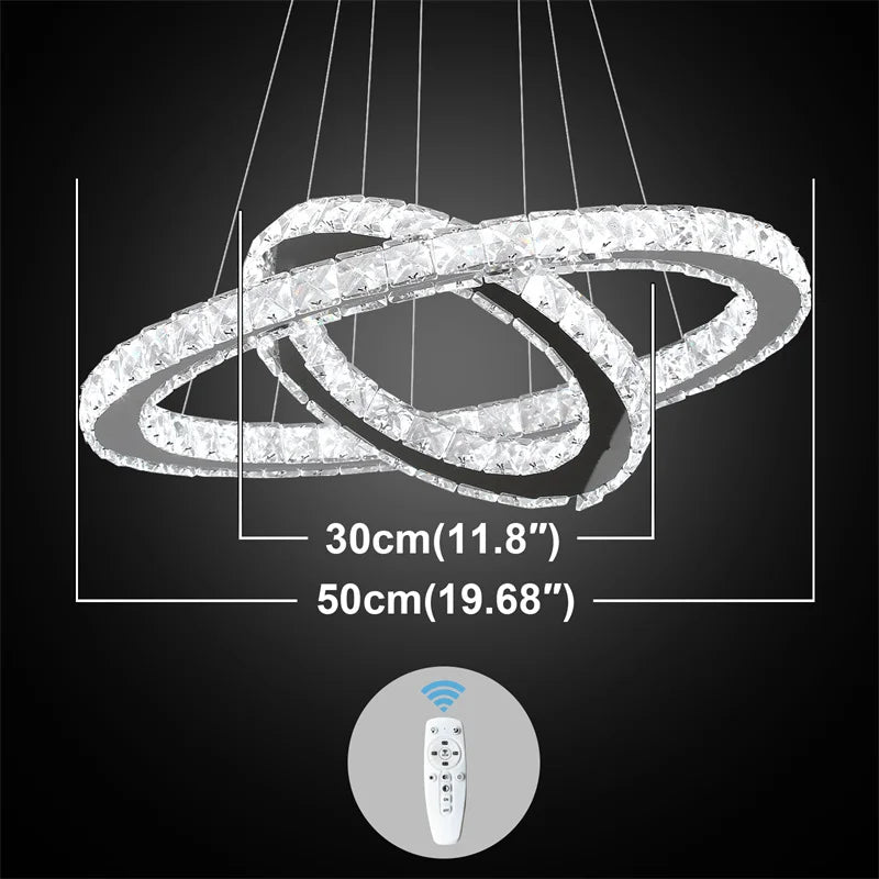 Modern Crystal Ring LED Chandelier Pendant Light With Dimming Remote