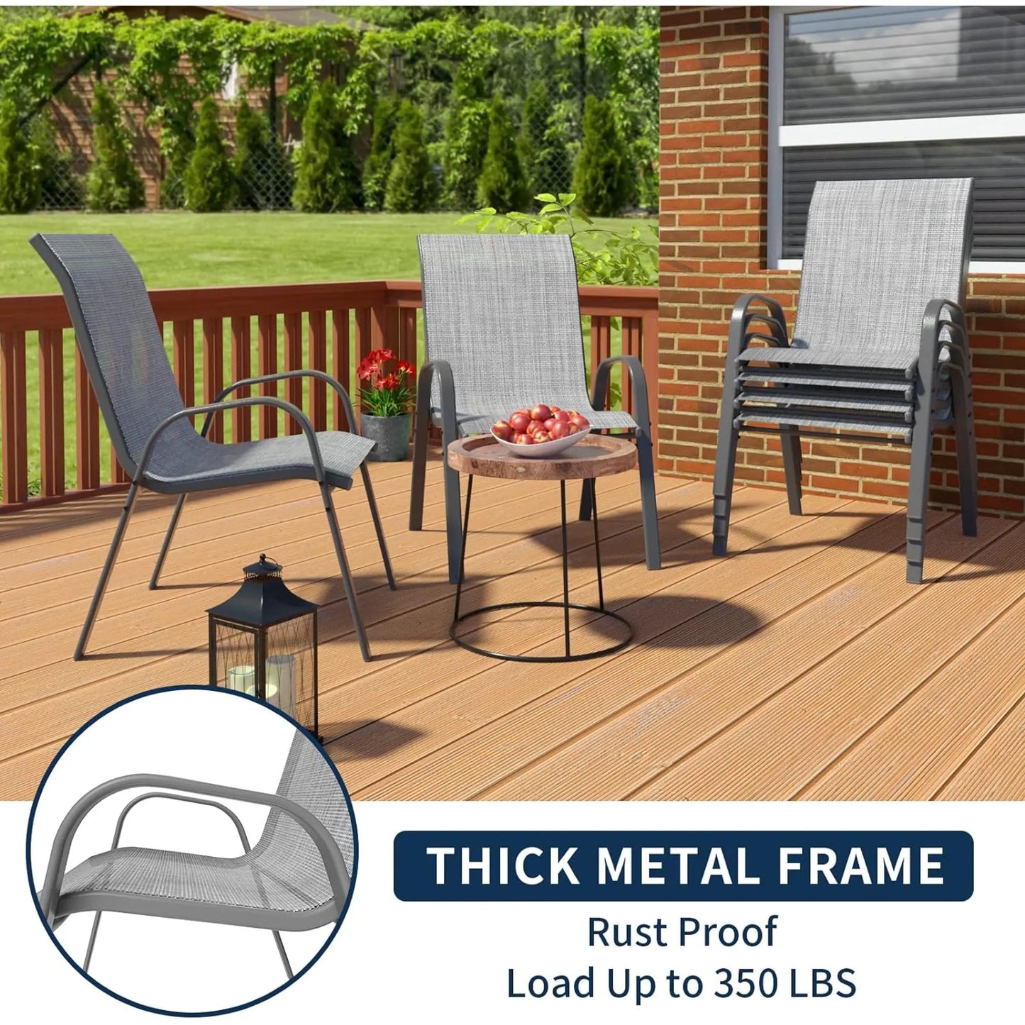 AuAg Outdoor Stackable Chairs Set Of 6 High Back Patio