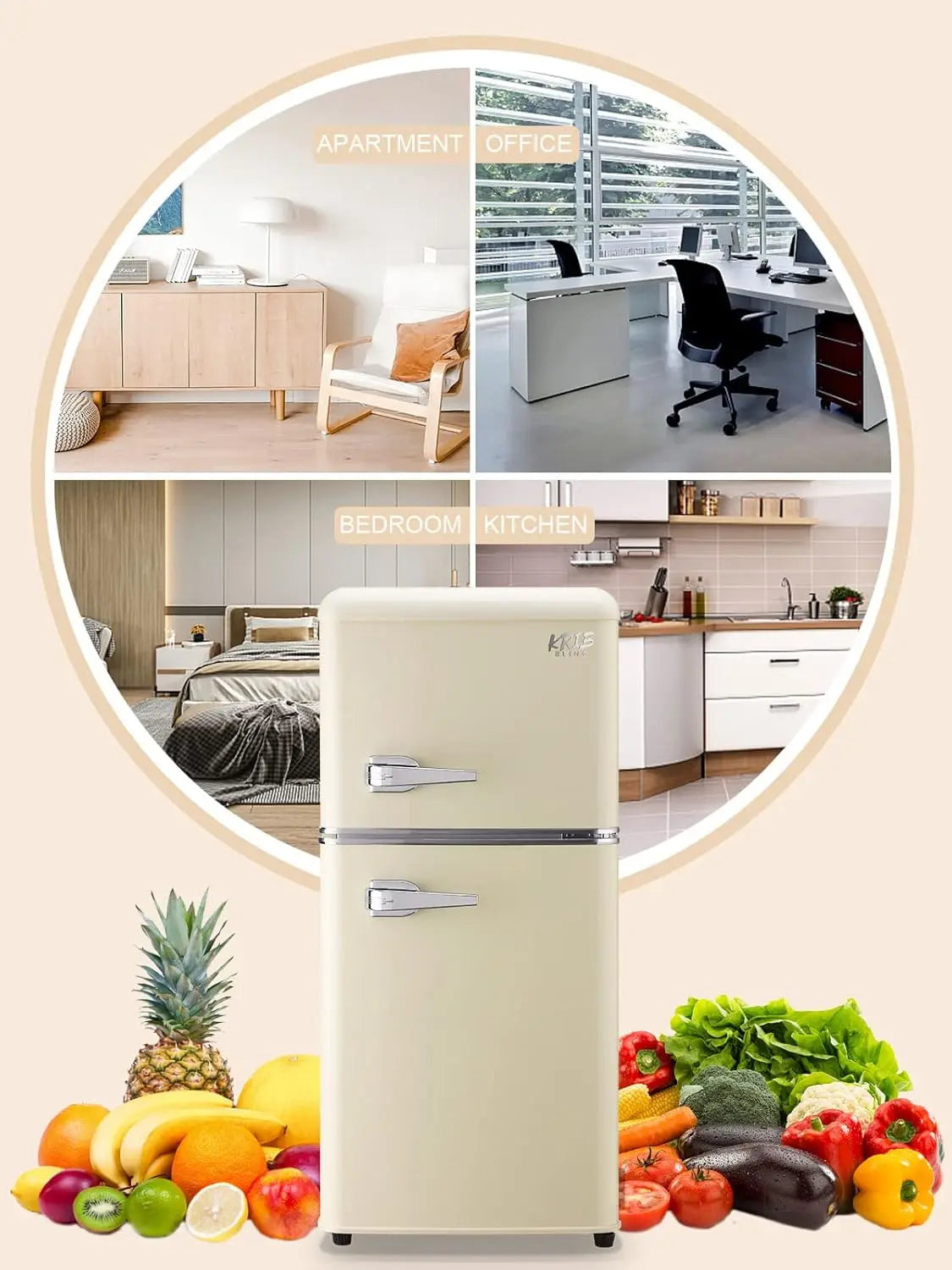 Krib Bling Retro Compact Refrigerator With Freezer For Home Office