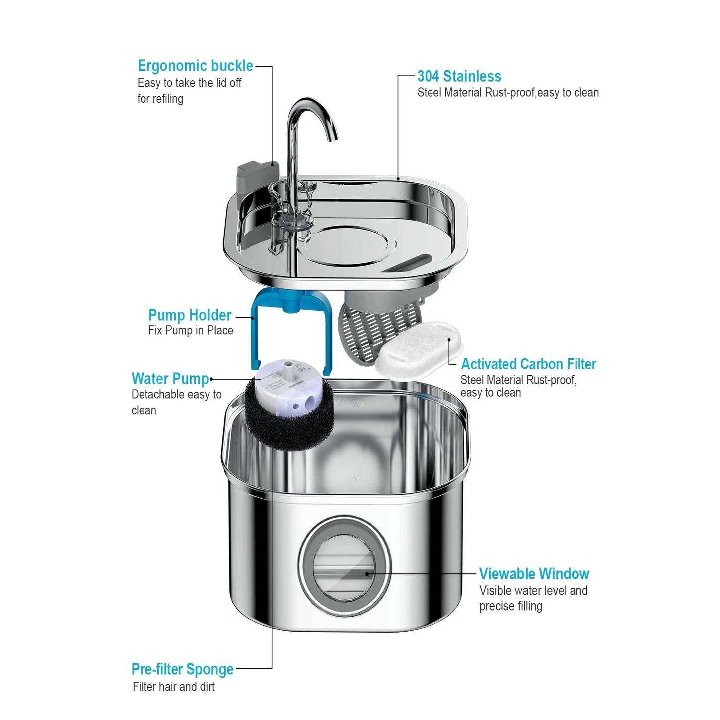 Stainless Steel Pet Water Feeder Fountain Dispenser