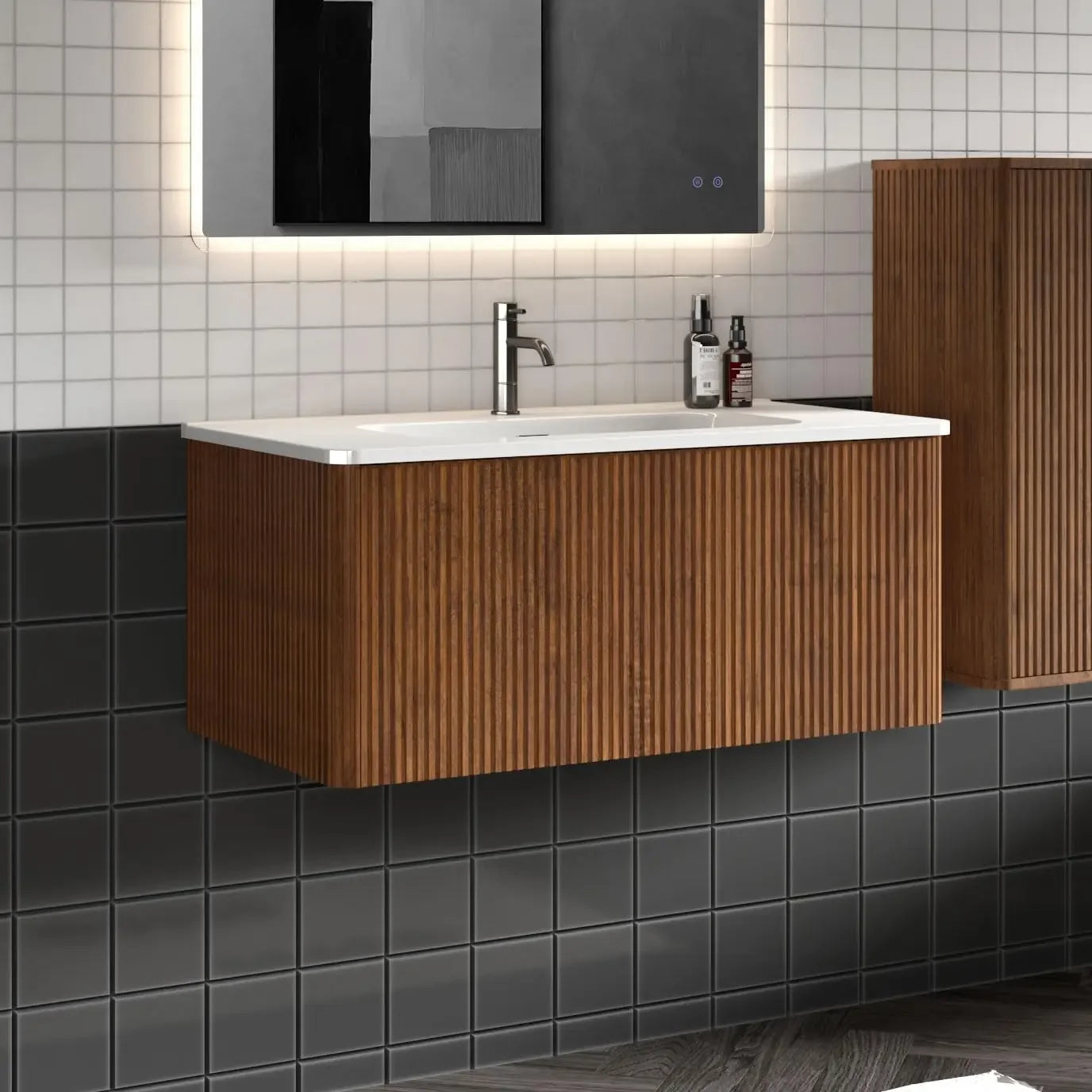 30" Bathroom Vanity with Sink, Modern Floating Vanity with Push Open Soft Close Drawer, Large Storage for Small Space, Walnut